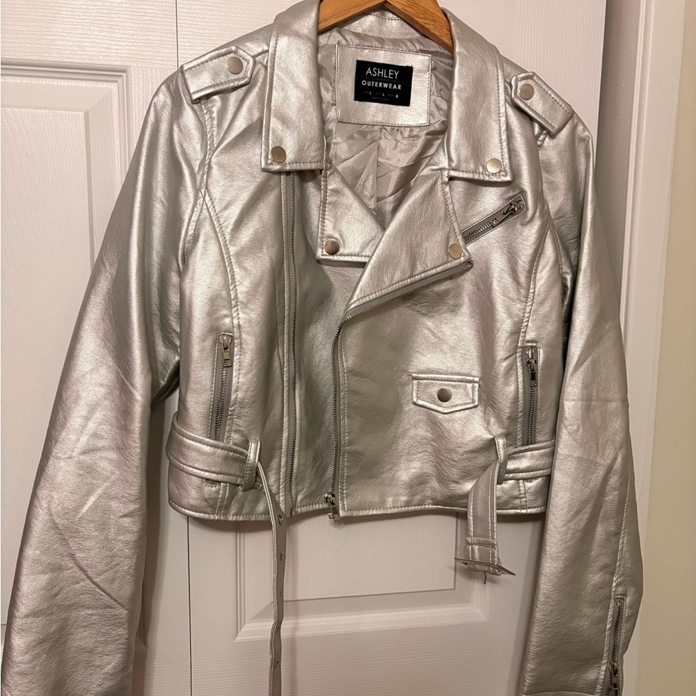 Ashley By 26 International Metallic Silver Leather Jacket